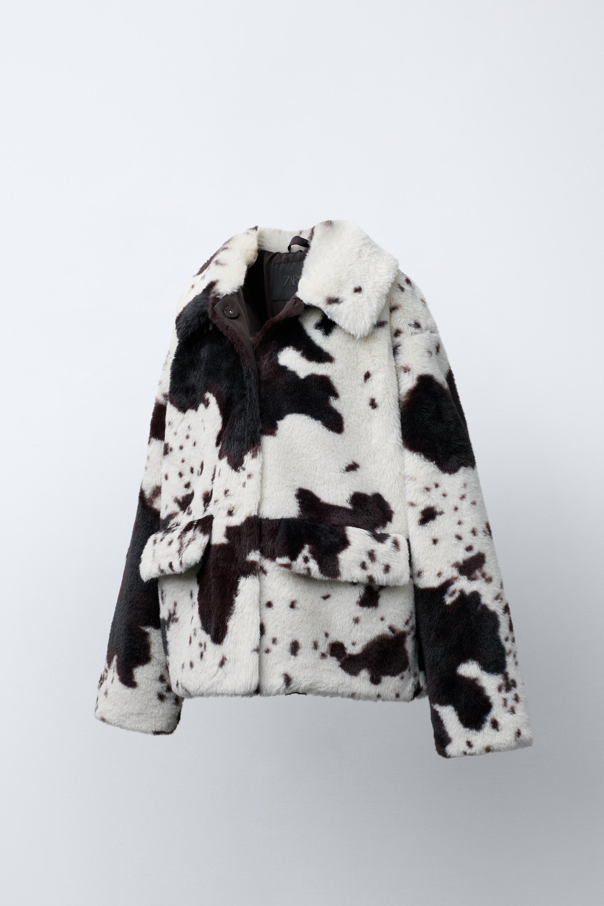 COW PRINT FAUX FUR JACKET